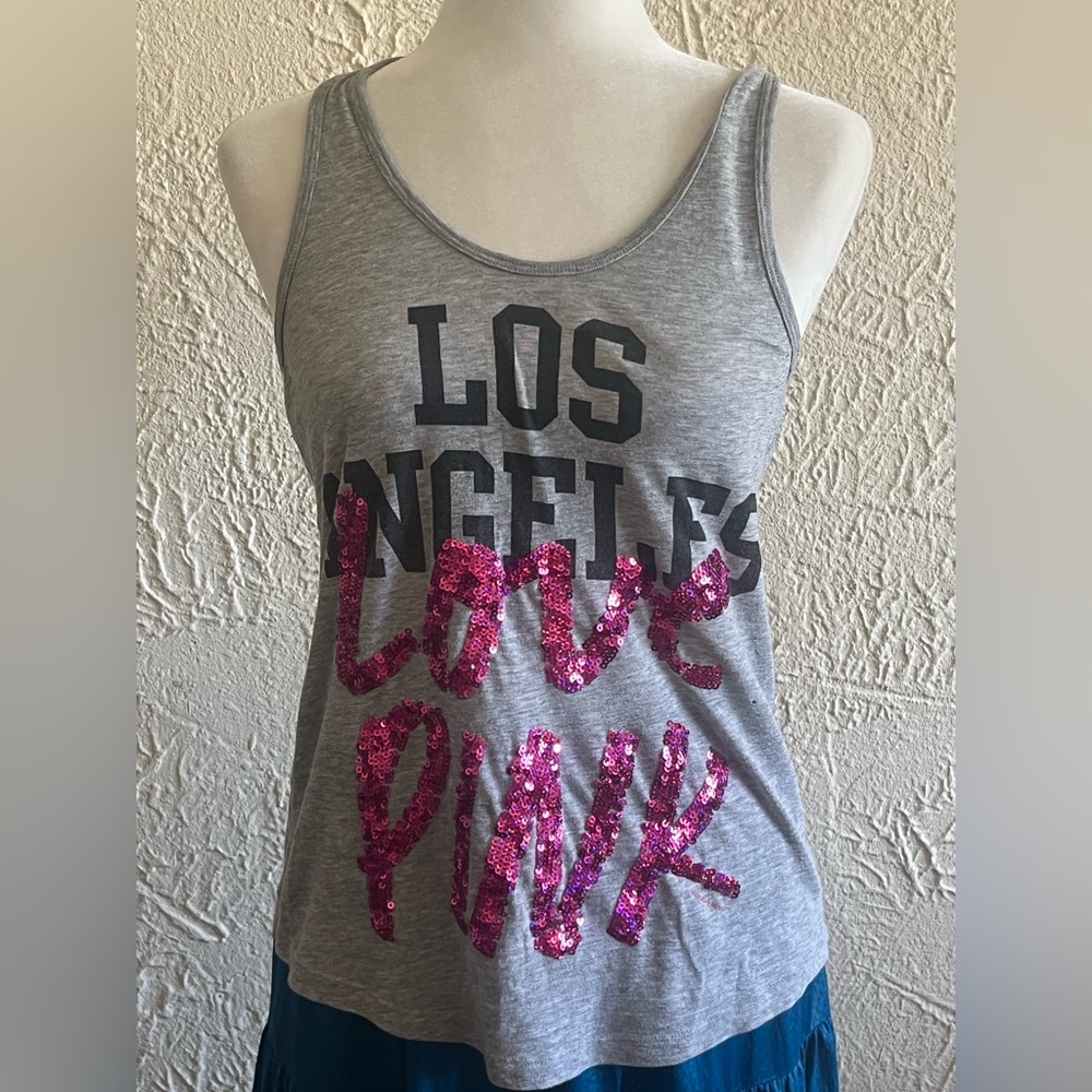 PINK Victoria's Secret Gray Tank with Pink Sequins